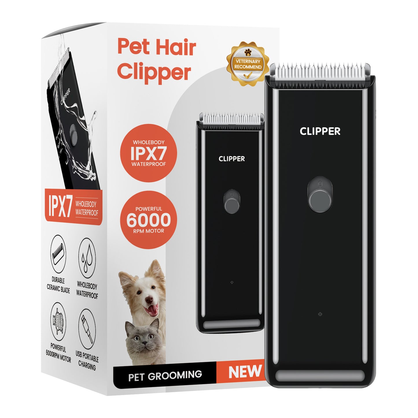 🔥 Tichý bezdrátový zastřihovač domácích mazlíčků 🐶 Ostrá keramická čepel, vodotěsnost IPX7, výdrž baterie 90 minut🐾