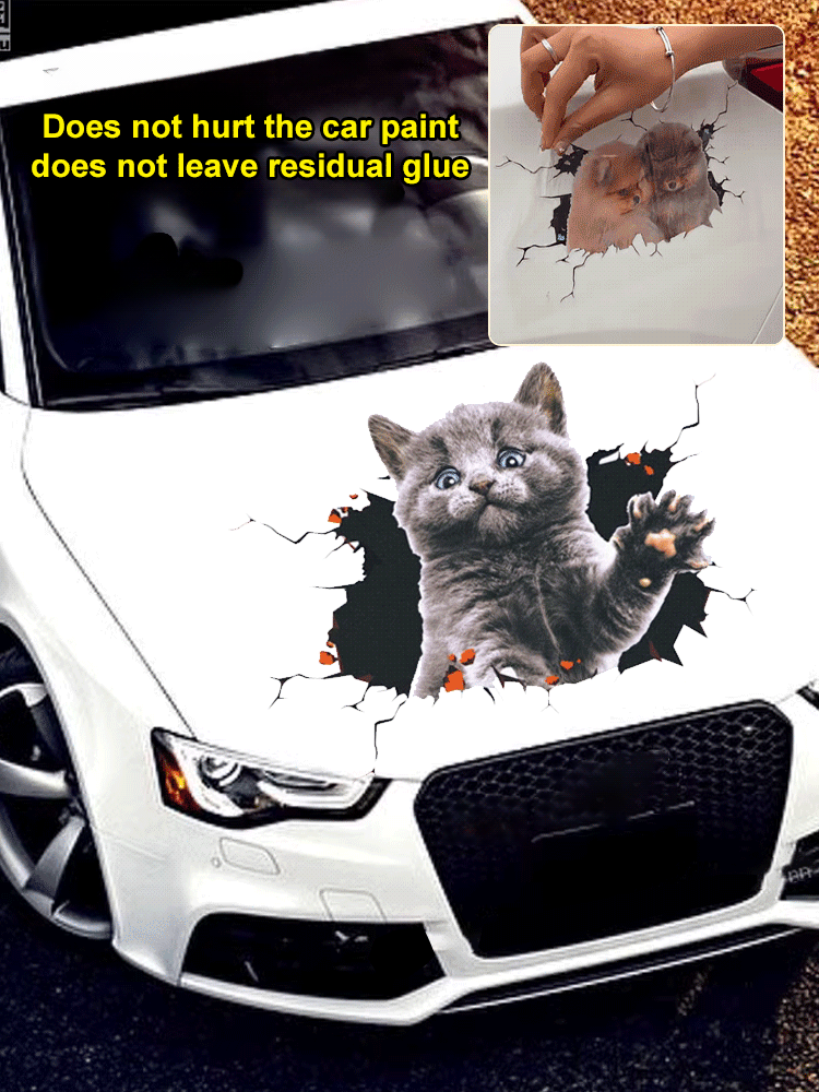 【11 ks】🐱Trojrozměrná samolepka ve tvaru kočky a auta, lze použít jako samolepky na zeď do koupelny, ložnice a obývacího pokoje