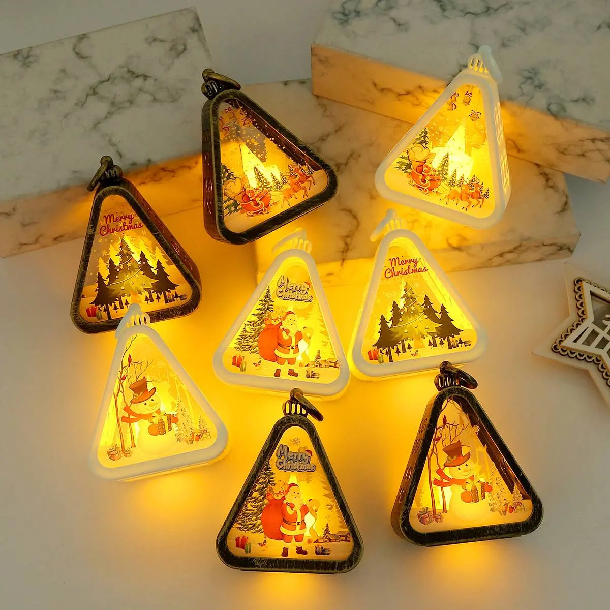 🌲🎅【1 sada po 4 ks.】🎁✨Vánoční retro noční světýlka | Světelná dekorace ve tvaru sněhuláka + dekorace na okenní poličku nebo stůl