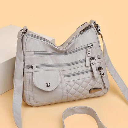 🔥【50% sleva】Dámská vícevrstvá velkokapacitní měkká kožená taška. Stylové a všestranné, lze nosit crossbody