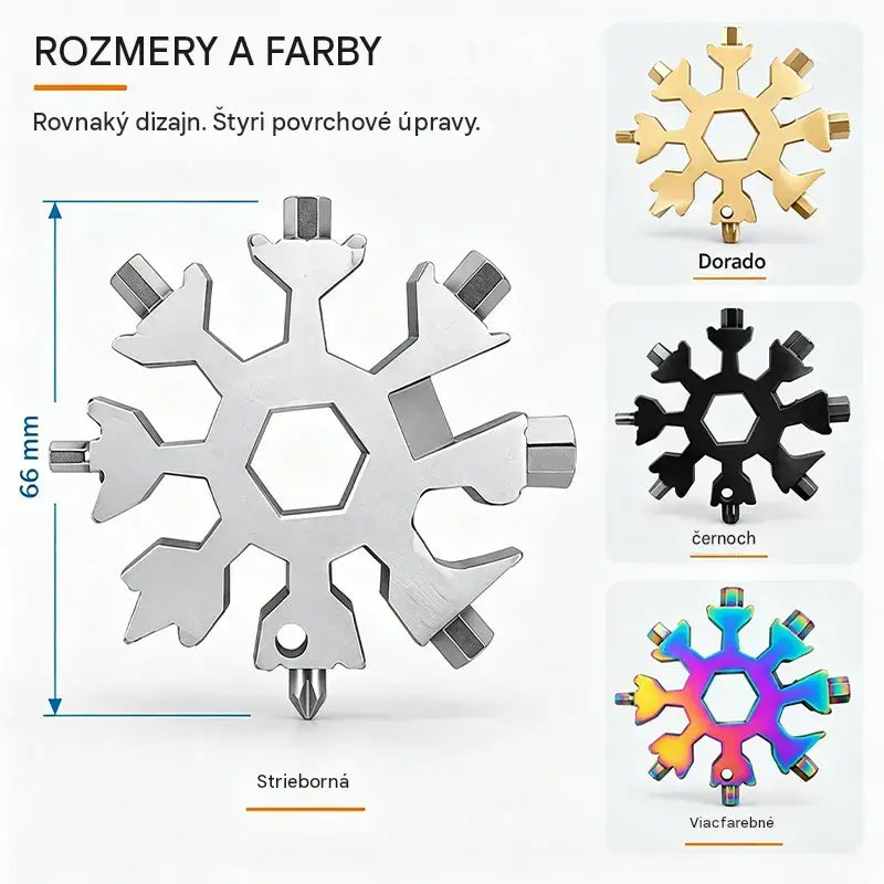【4 kusy 540 Kč】❄️Přenosný multifunkční klíč Viral 18 v 1 Snowflake z nerezavějící oceli
