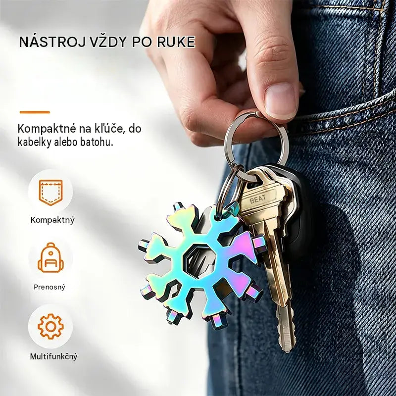【4 kusy 540 Kč】❄️Přenosný multifunkční klíč Viral 18 v 1 Snowflake z nerezavějící oceli