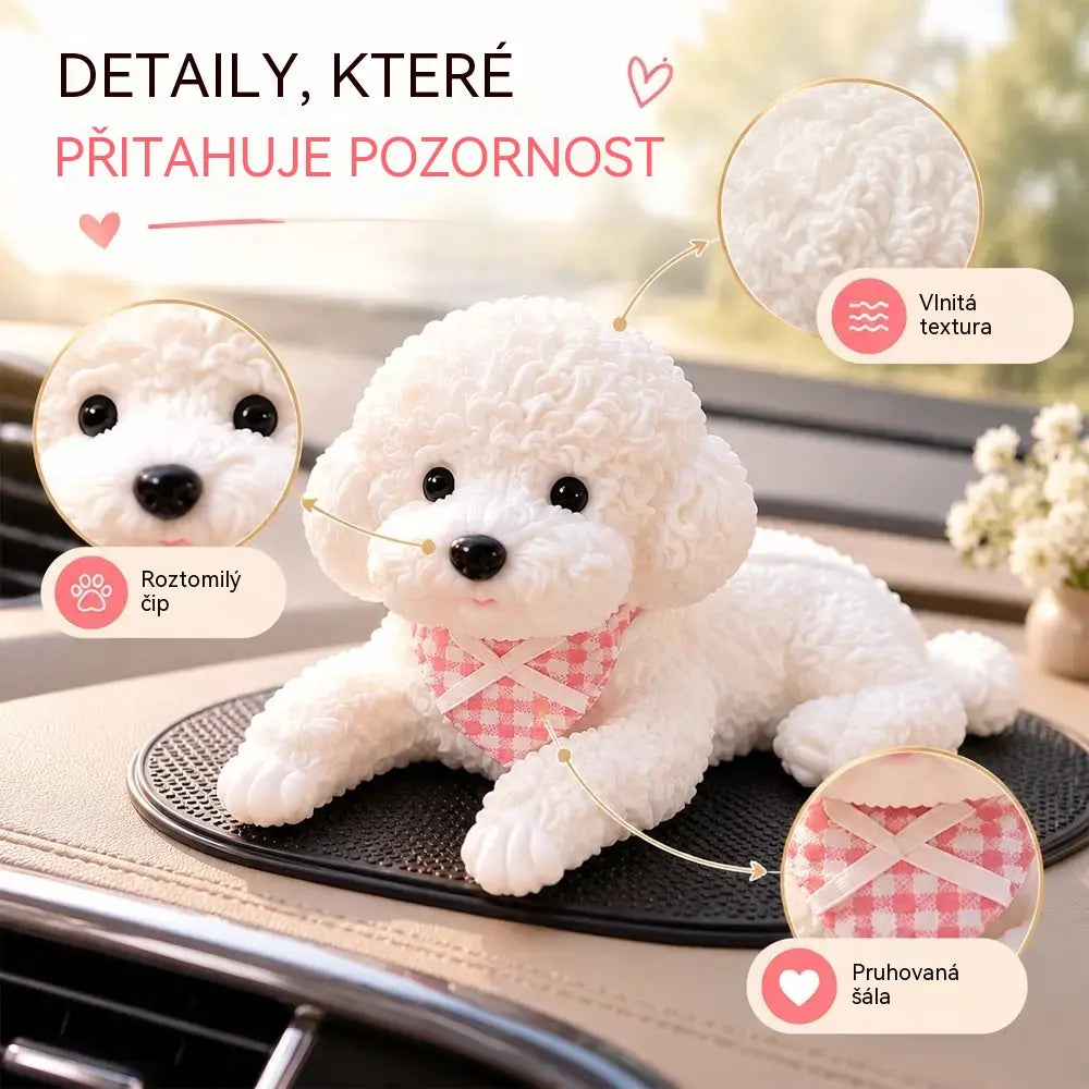 🐶 Časově omezená nabídka: 1+1 ZDARMA (2 kusy) ⚡ · Roztomilé štěňátko – dekorace na palubní desku auta · Včetně protiskluzové podložky 🌟!