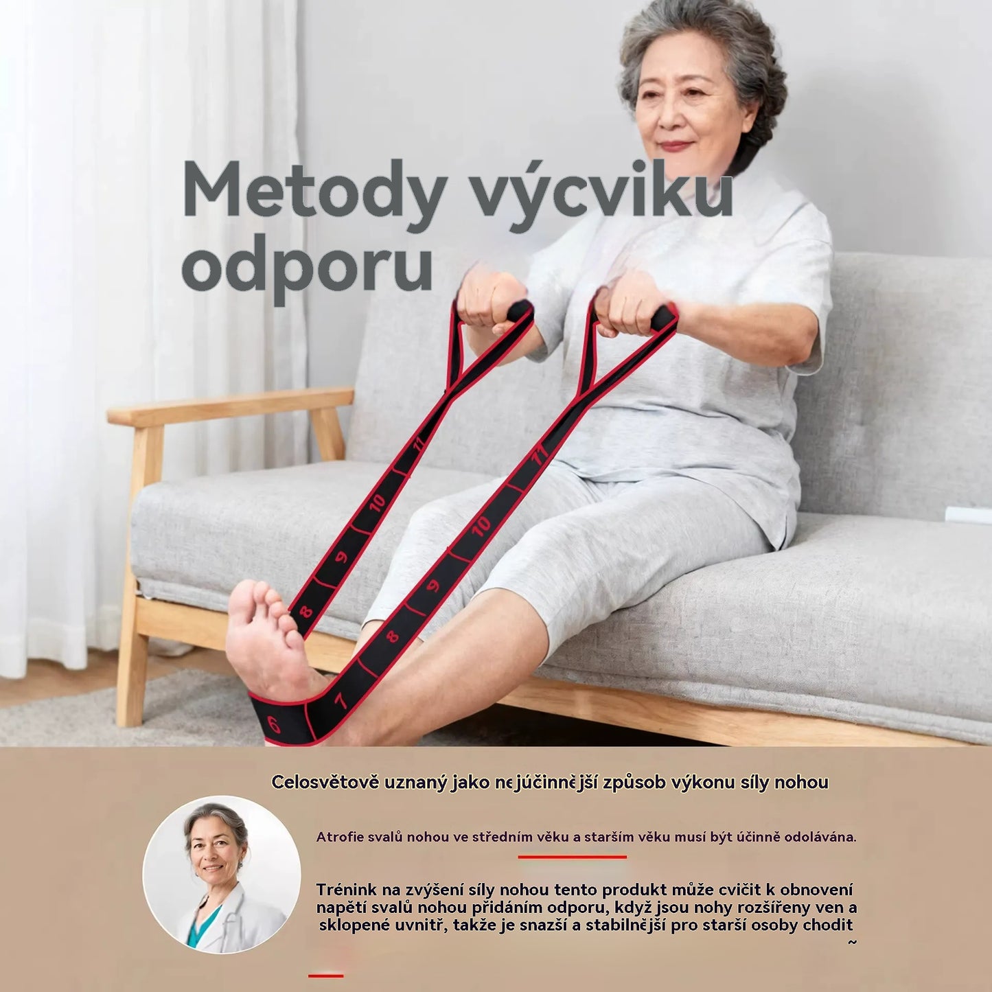 Odporová guma pro budování svalů, protahování nohou a elastická guma pro osoby středního a staršího věku.