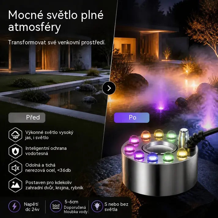 💨 NYNÍ SLEVA 50 %! ⚡ Ultrazvukový mlhovač s 12 LED diodami – Vytváří chladivou mlhu a barevné světlo – Ideální pro zvlhčovače vzduchu, fontány nebo halloweenskou dekoraci – tiše běží ve vodě 💧✨