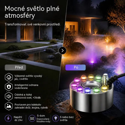 💨 NYNÍ SLEVA 50 %! ⚡ Ultrazvukový mlhovač s 12 LED diodami – Vytváří chladivou mlhu a barevné světlo – Ideální pro zvlhčovače vzduchu, fontány nebo halloweenskou dekoraci – tiše běží ve vodě 💧✨