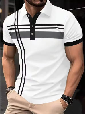 👕 50% sleva ✨ Pánské pruhované tričko - s límečkem a krátkým rukávem - lehké a prodyšné