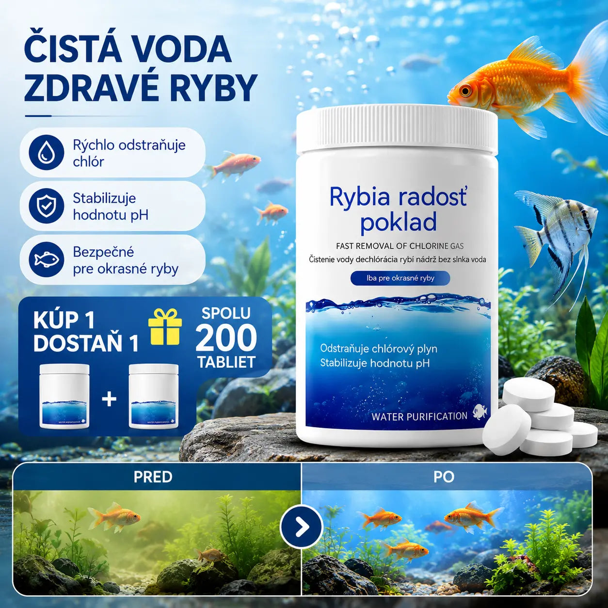 🐟【Kupte 1 a získejte 1 zdarma】💧Šumivé tablety na čištění akvarijní a jezírkové vody, okysličovací tablety do akvária 🔥
