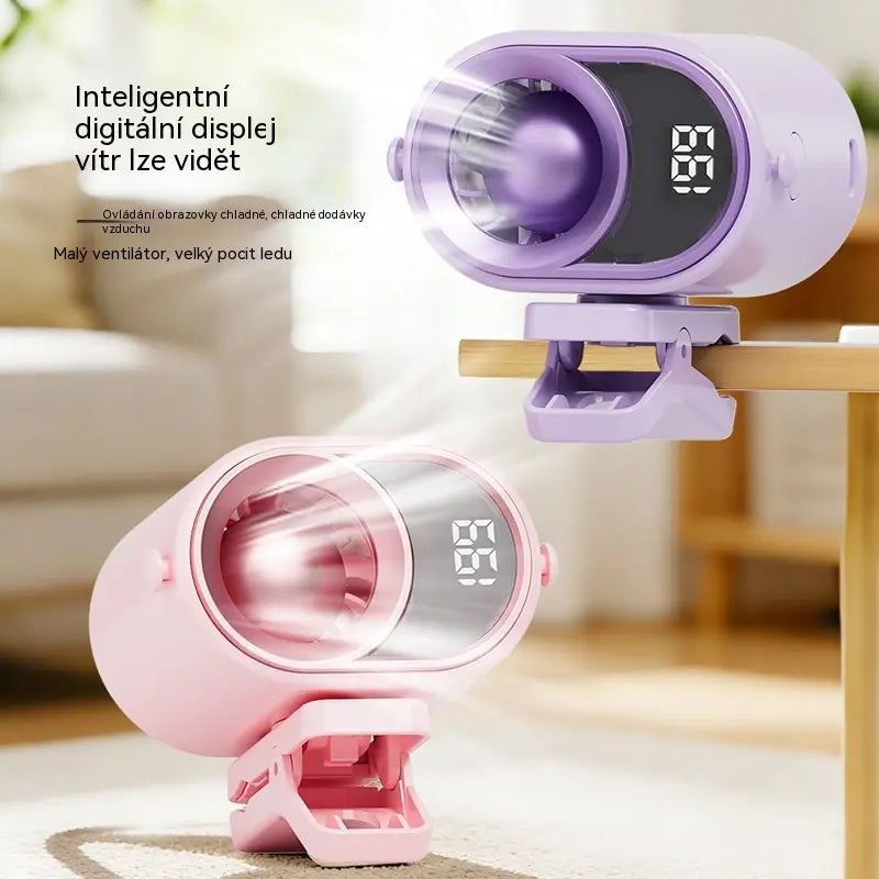 🌀 Hands-free ventilátor s LED displejem, vestavěným klipem a 199 nastavitelnými úrovněmi