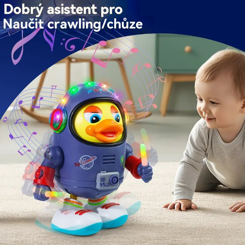 🦆Tančící vesmírná kachnička! 🌈Barevná světla✨ + dynamická hudba🎶Zábavná hračka pro miminka