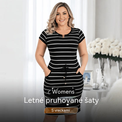 ⏳Časově omezená nabídka⏰Dámské letní pruhované šaty s kapsami