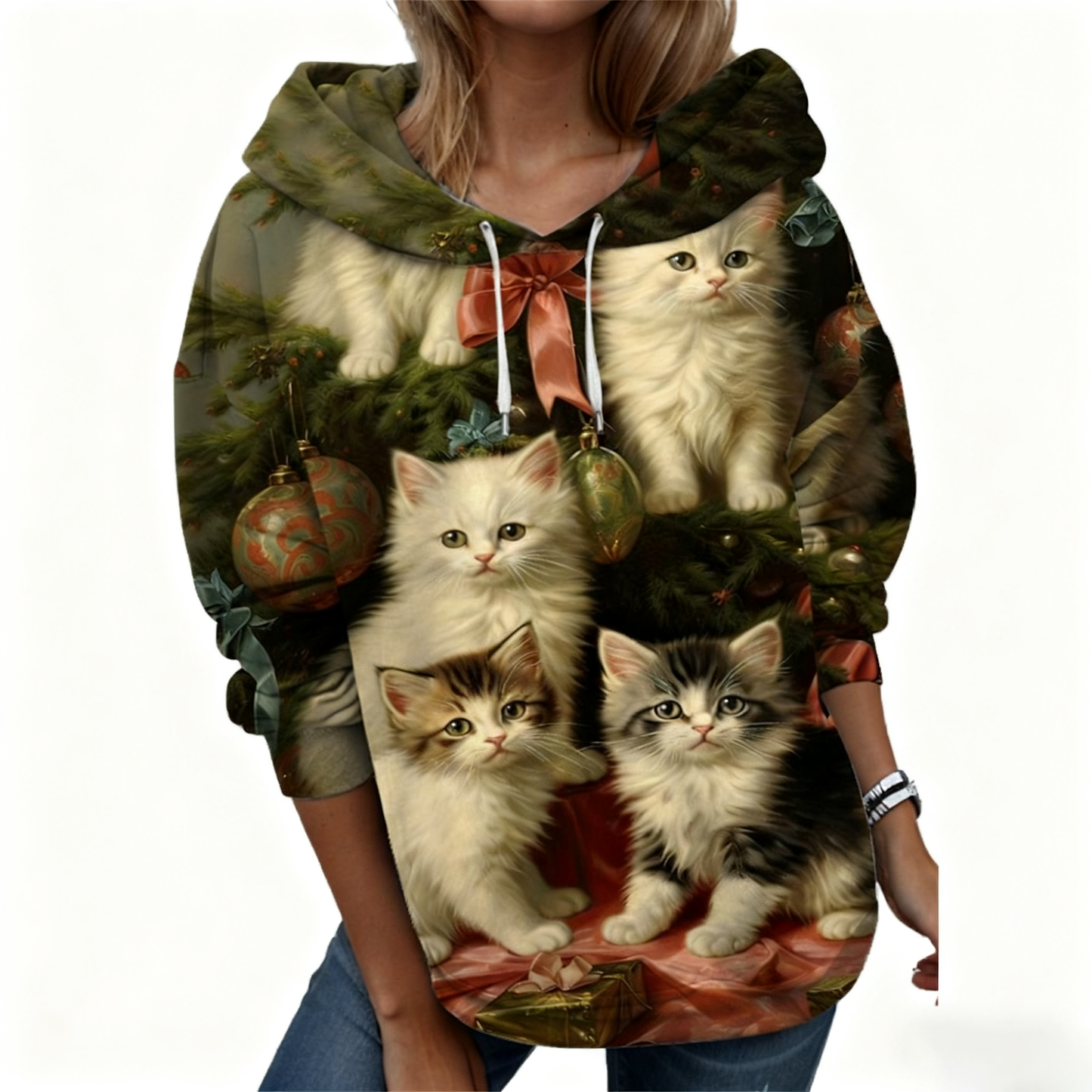 🐱【S-6XL】Nové dámské zimní tričko, roztomilý kočičí vzor