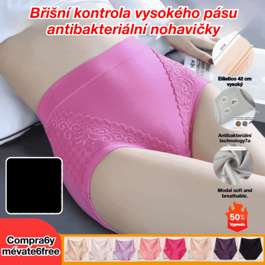 🔥🩲【Kupte 6 kusů a získejte 6 zdarma】(6/12 kusů) Poslední den - sleva 50 % - Antibakteriální spodní prádlo s vysokým pasem a regulací bříška