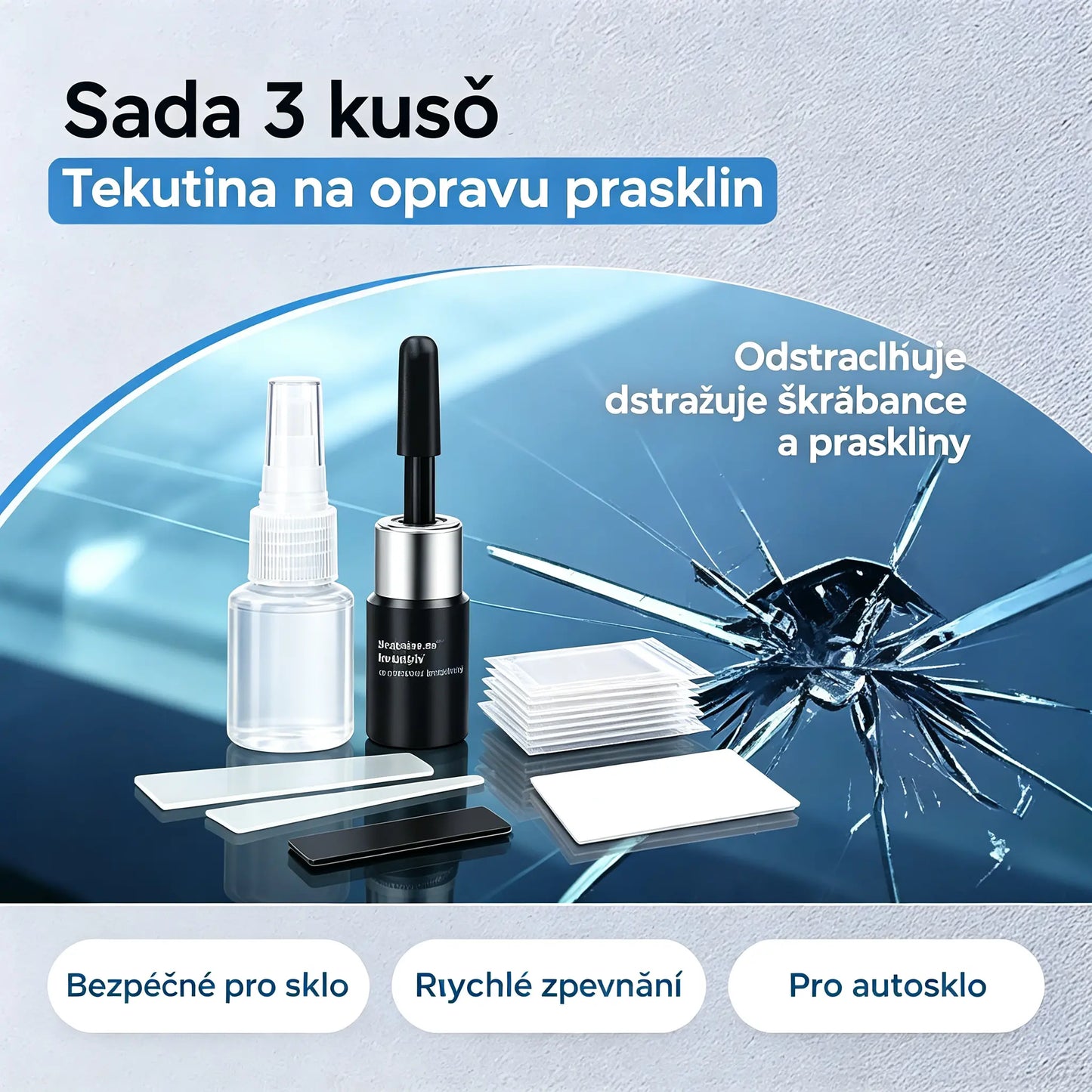 【Sada 3 kusů】🚗 Tekutina na opravu prasklin, lepidlo pro odstraňování škrábanců a prasklin