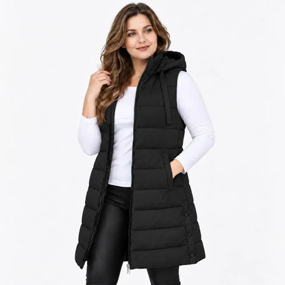 【S–5XL / 6 barev】Hladká mikina s kapucí a zipem – zateplená vesta střední délky