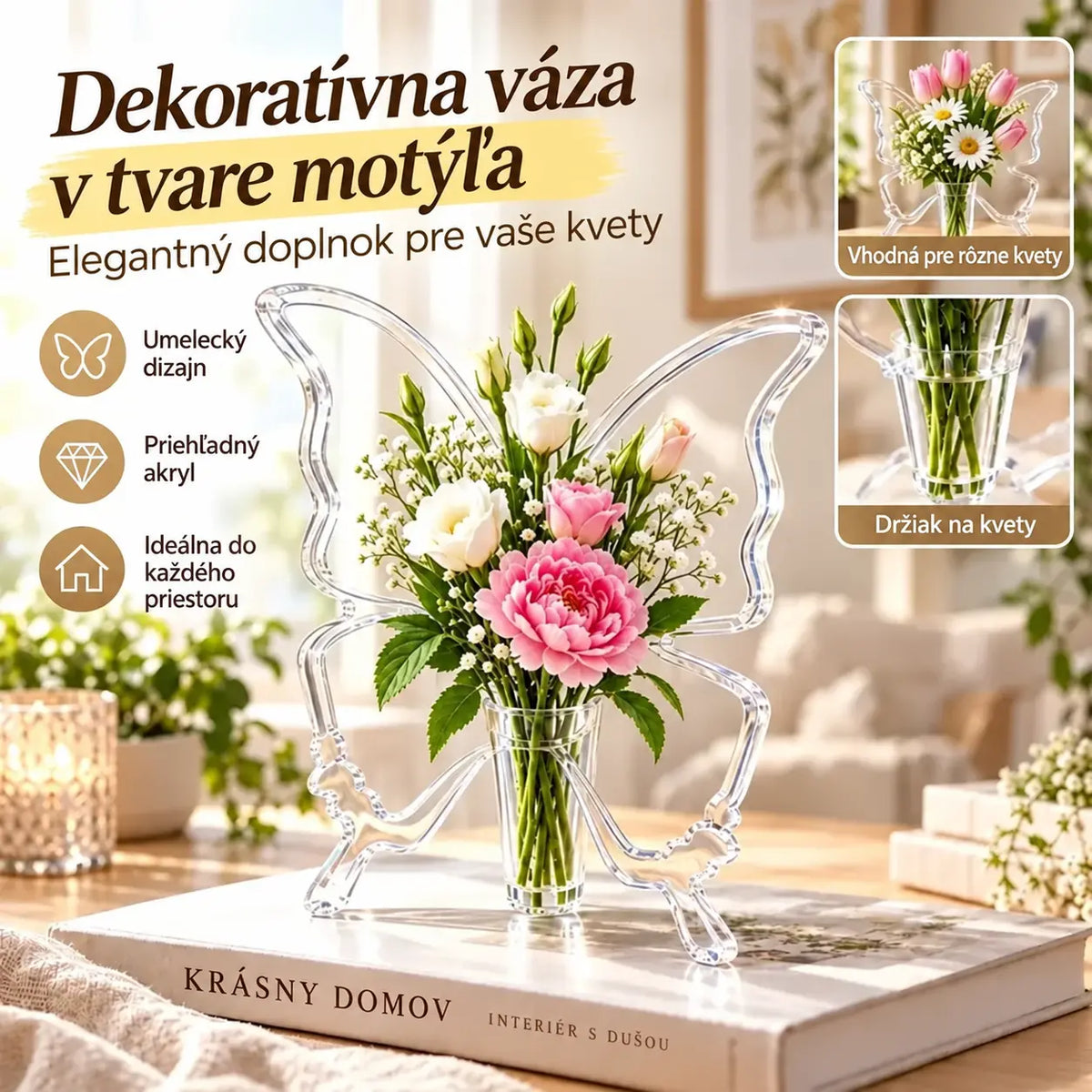 🦋 Dekorativní váza ve tvaru motýla – elegantní doplněk pro květiny i interiér.