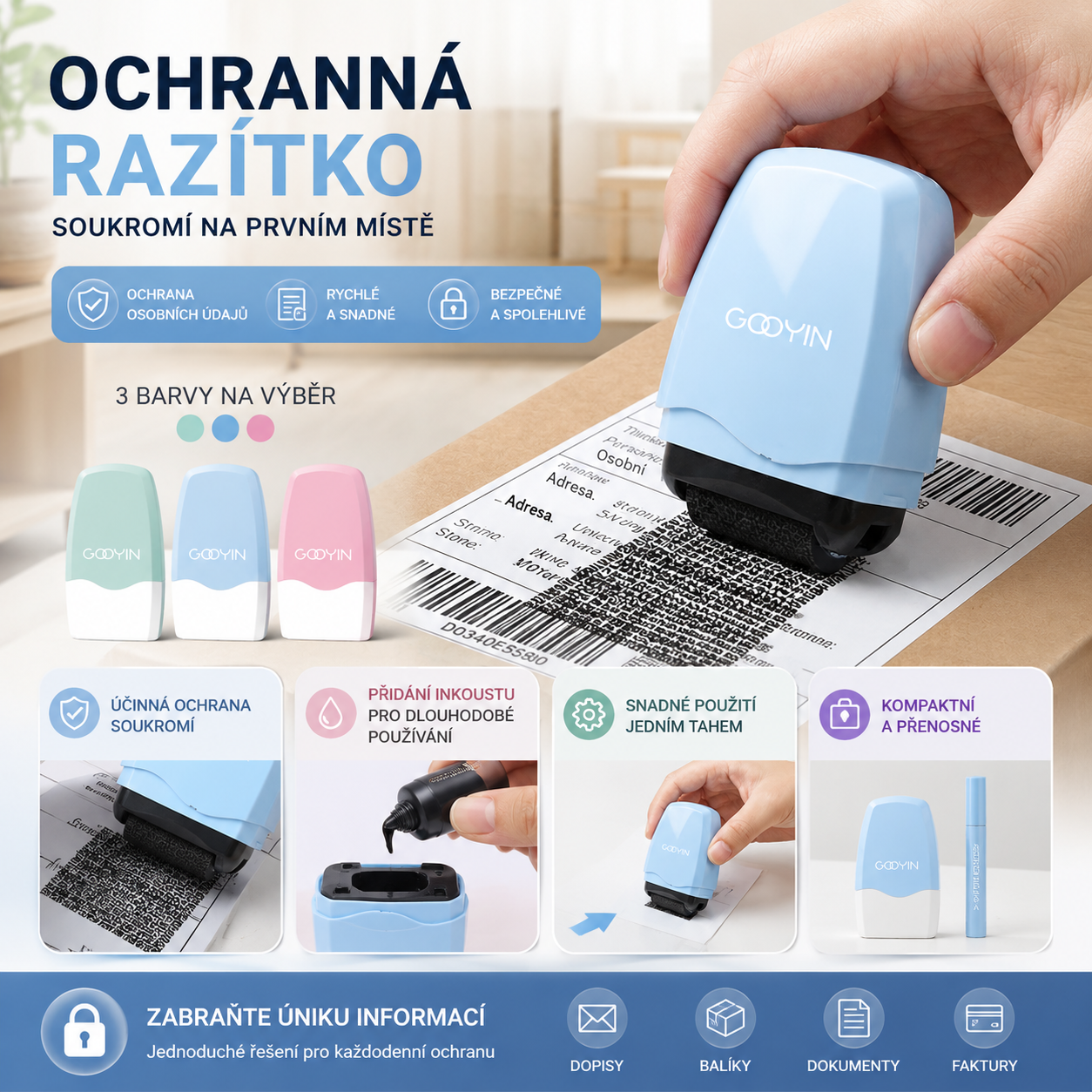 【Kupte 1, získejte 1 zdarma】⏳Časově omezená sleva 50 %⏰Válečkové razítko s ochranou soukromí👣