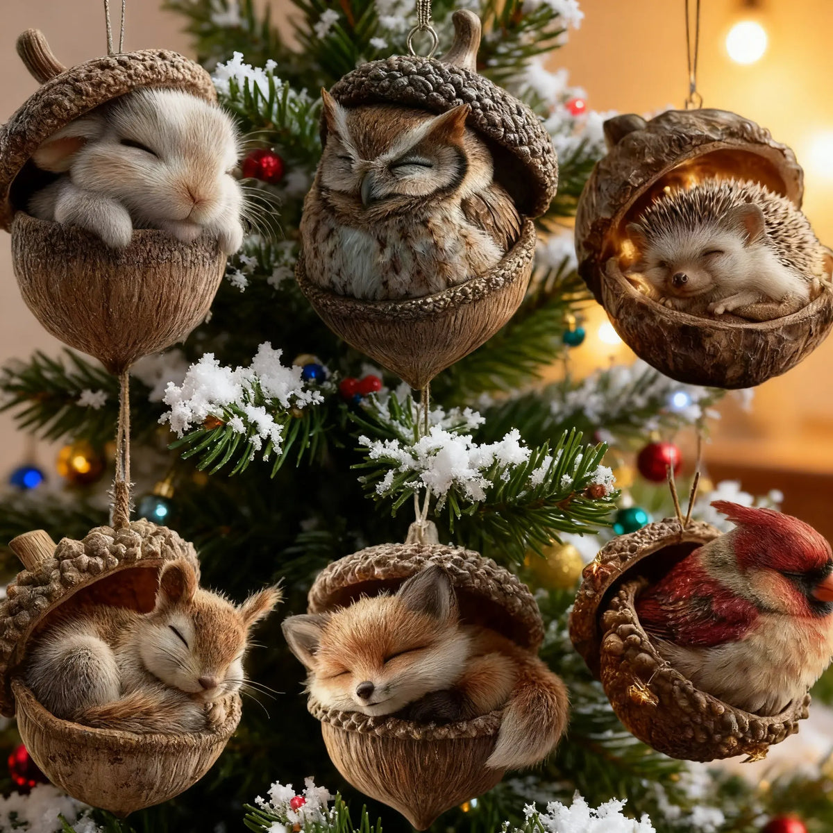 🐿️🦉Vánoční ozdoba na stromeček s lesními zvířátky