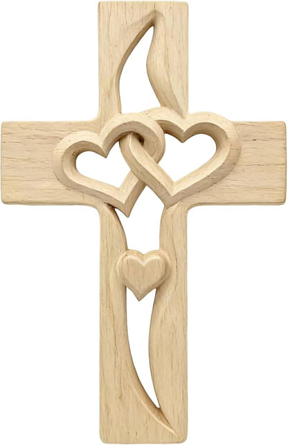 ✨✝️Ručně vyřezávaný dřevěný kříž ve tvaru srdce na zeď