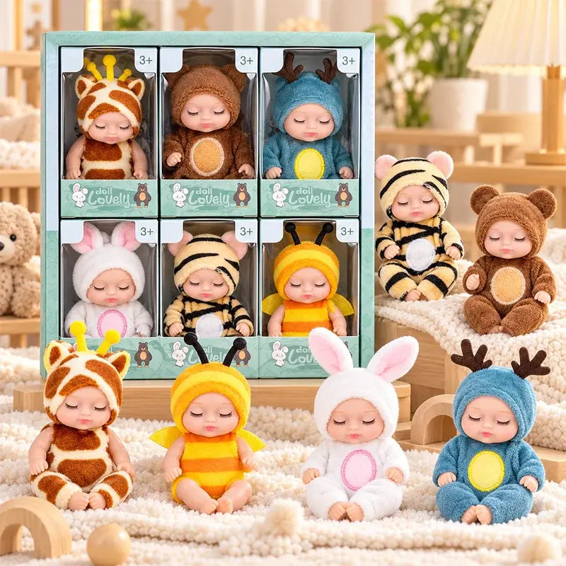 👶 Dárková sada panenek Reborn Baby Zavinuté ve zvířecích kostýmech! Rozkošné spící tvářičky miminek · Sada 6 panenek v dárkové krabičce · Perfektní dárek pro děti!