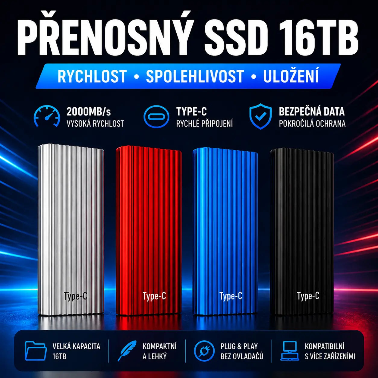 🏆Časově omezená nabídka⚡ 🔥16TB přenosný mini SSD disk typu C s vysokou kapacitou