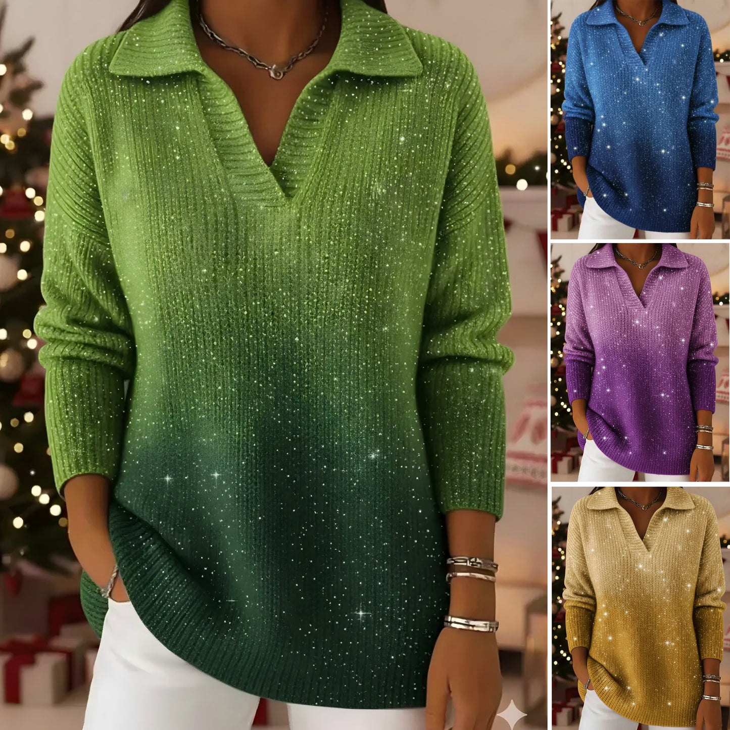 🔥Kupte 1, dostanete 1 zdarma🔥【S-5XL】Pletený svetr s límcem a gradientním vzorem Dreamy Starly Sky